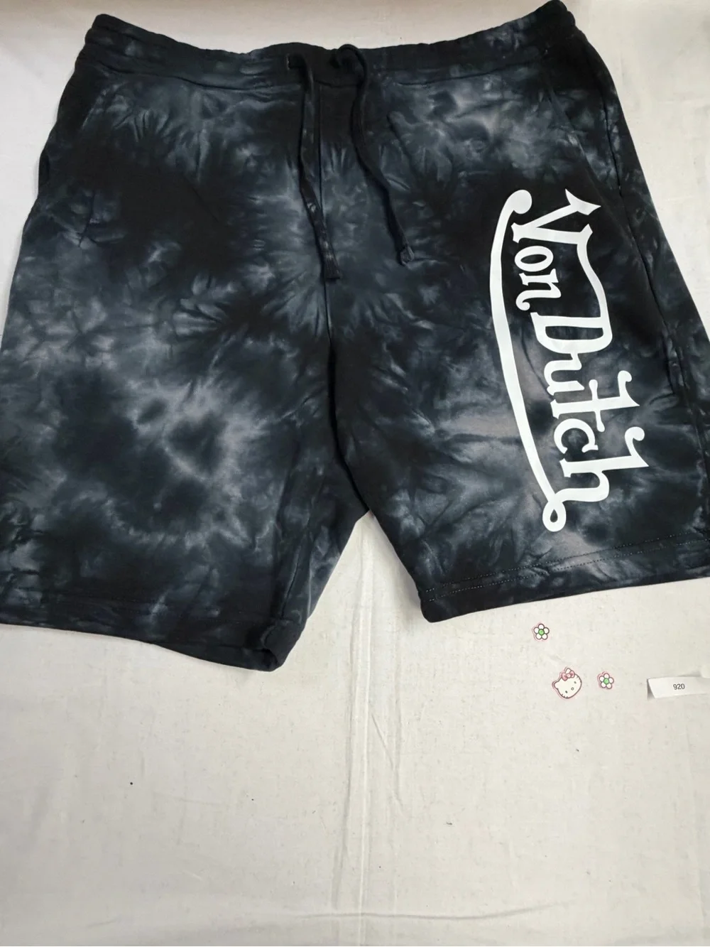 Von Dutch Black and White Tie-Dye Swim Shorts